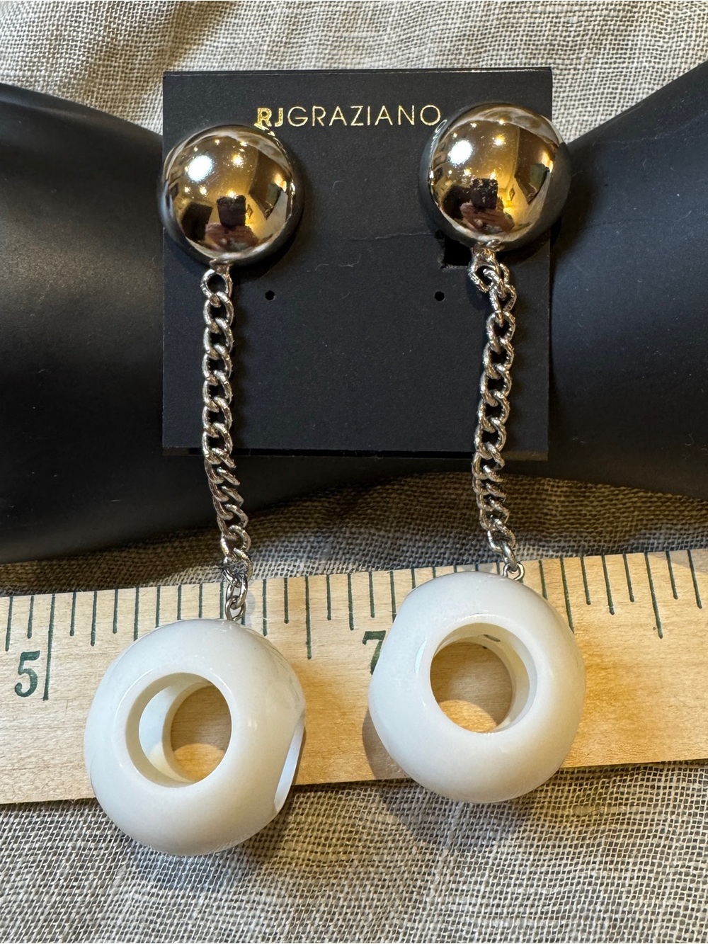 Vintage RJ Graziano Silver and White Drop Clip-On Earrings